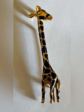Vintage Carolee Signed Gold With Black Enamel Giraffe Brooch Pin 4.17"